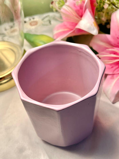 Modern Lilac Ceramic Planter Vase – Geometric Faceted Design – Approx. 12cm
