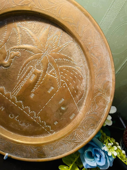 Vintage Engraved Brass Wall Plate 10 Inch