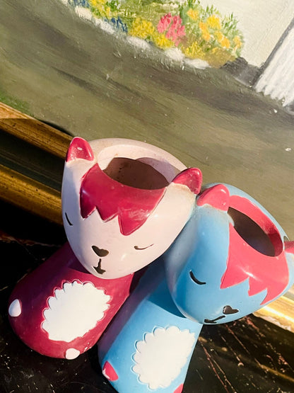 Cute Cats Ceramic Holders — Pink & Blue Decorative Duo