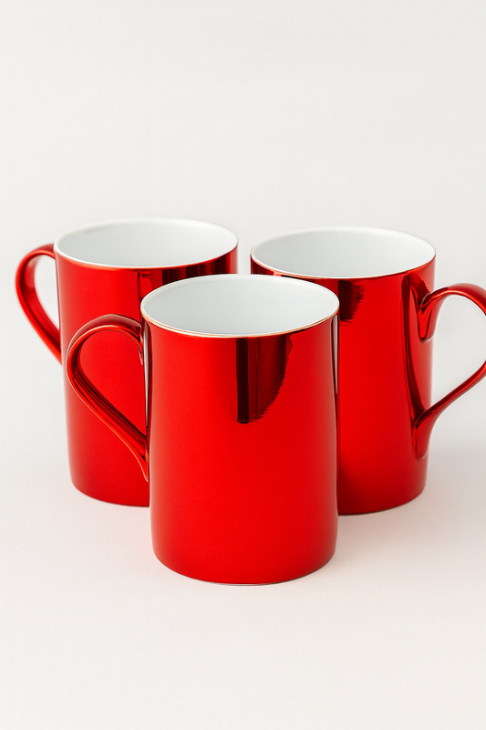 Set of 3 Red Tea mugs ,Coffee mug ,Oven Safe, porcelain, England
