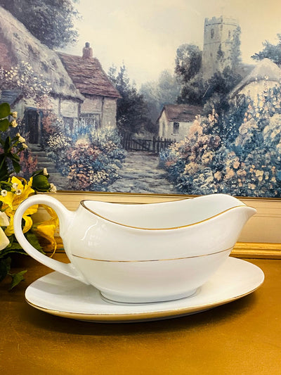 Vintage Crown Ming Fine China Gravy Boat Set