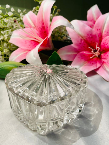Clear Crystal Heart-Shaped Lidded Trinket Dish 4 in