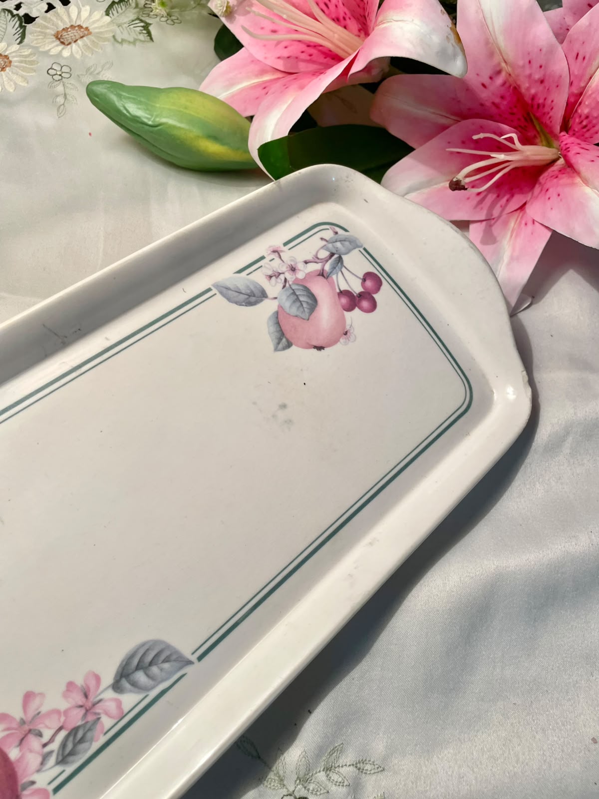 Floral Fruit Rectangular Serving Platter 14"