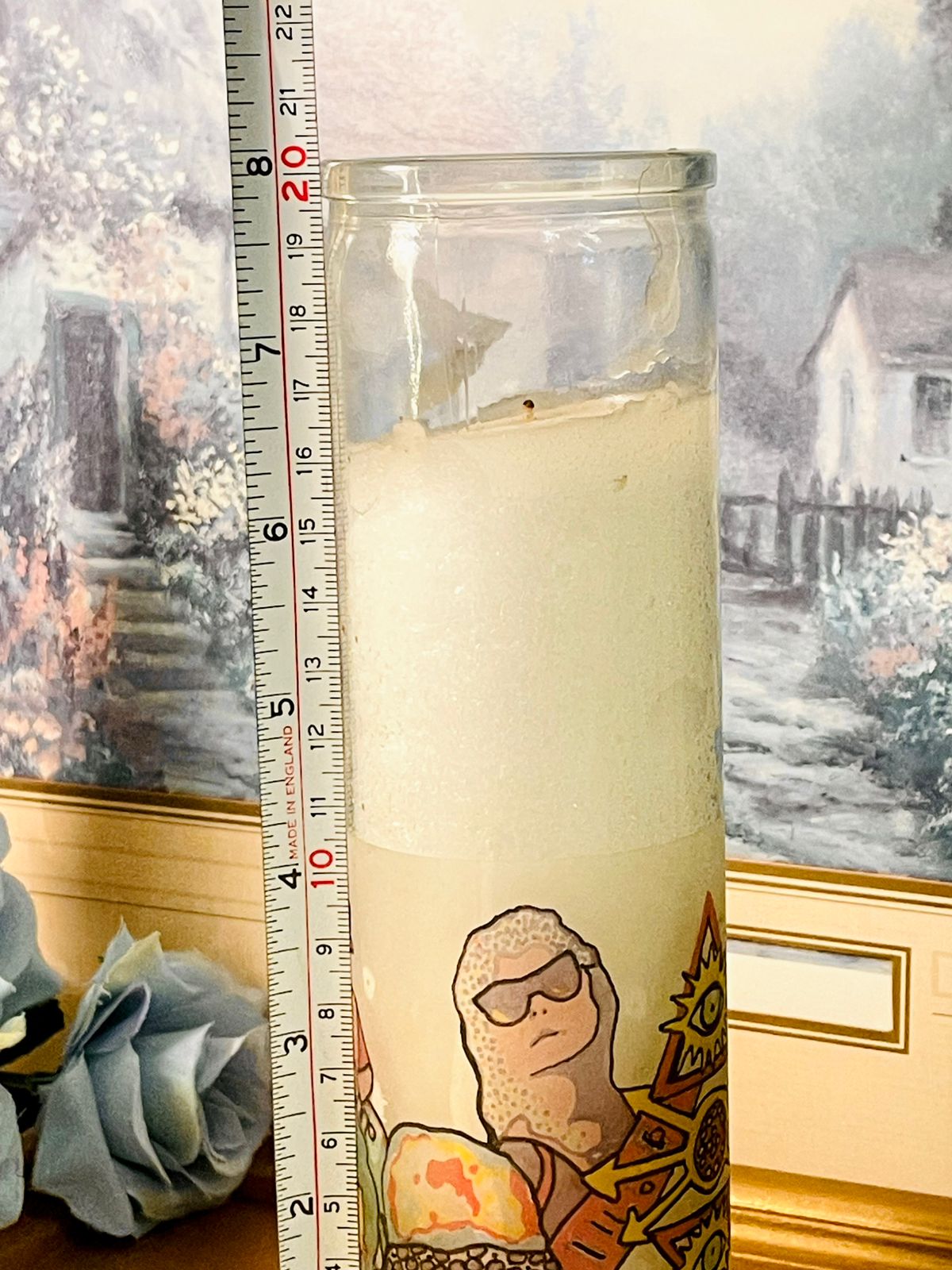 Tall White Candle jar with Artistic Label Home Decor