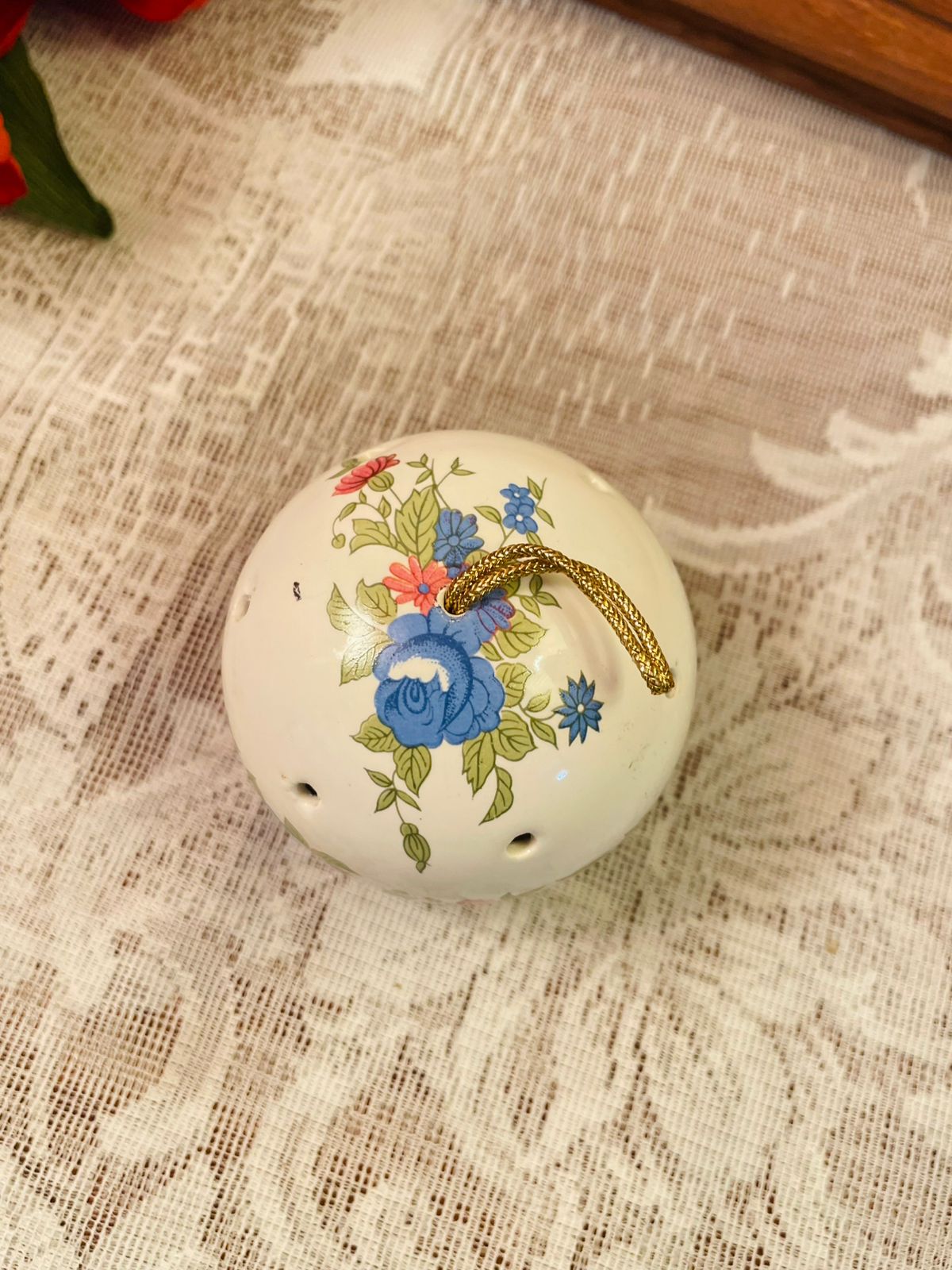 Vintage Floral Ceramic Pomander Ball Ornament