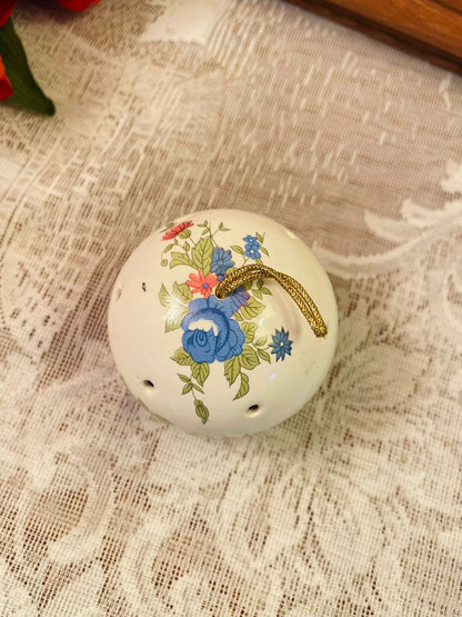 Vintage Floral Ceramic Pomander Ball Ornament