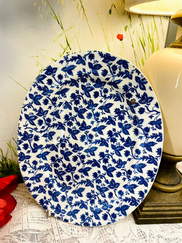 Blue and White Floral Oval Decorative Wall Plate 11 Inch