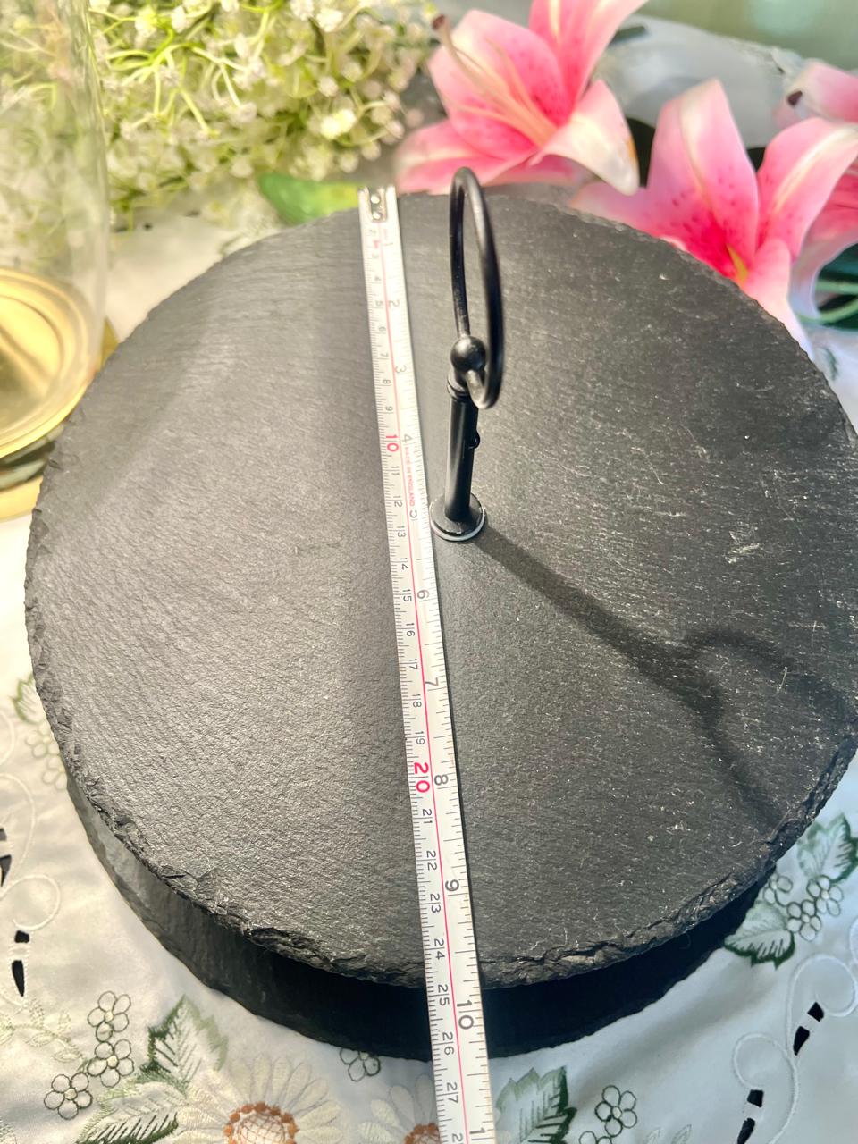 10 Inch Black Slate Stone Two-Tier Serving Stand