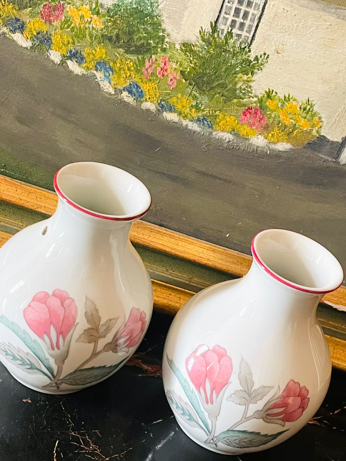 Set of 2 Porcelain Floral Vases – England