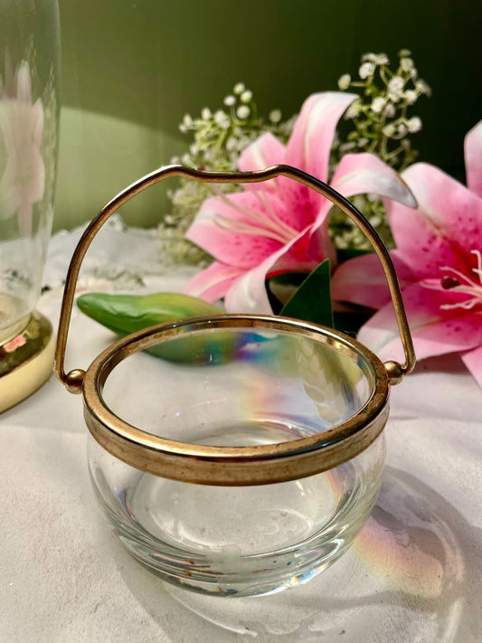 Vintage Clear Crystal Ice Bucket with Gold-Tone Handle 9 cm