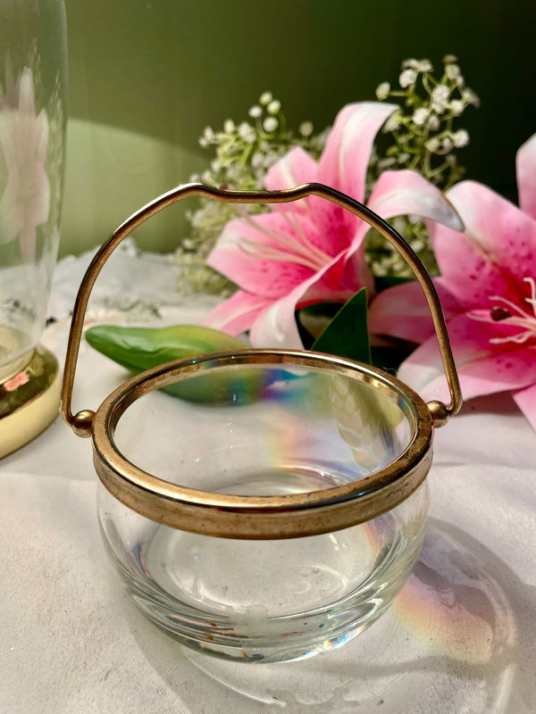 Vintage Clear Crystal Ice Bucket with Gold-Tone Handle 9 cm