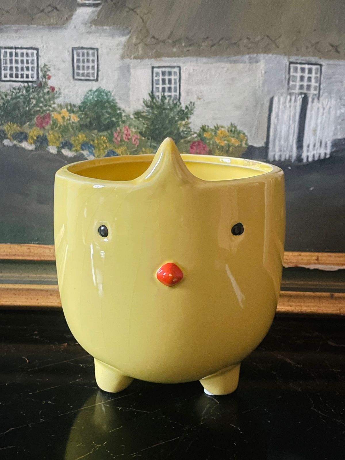 Cute Yellow Chick Ceramic Planter – 5.5” Fun Animal Pot | Made in England