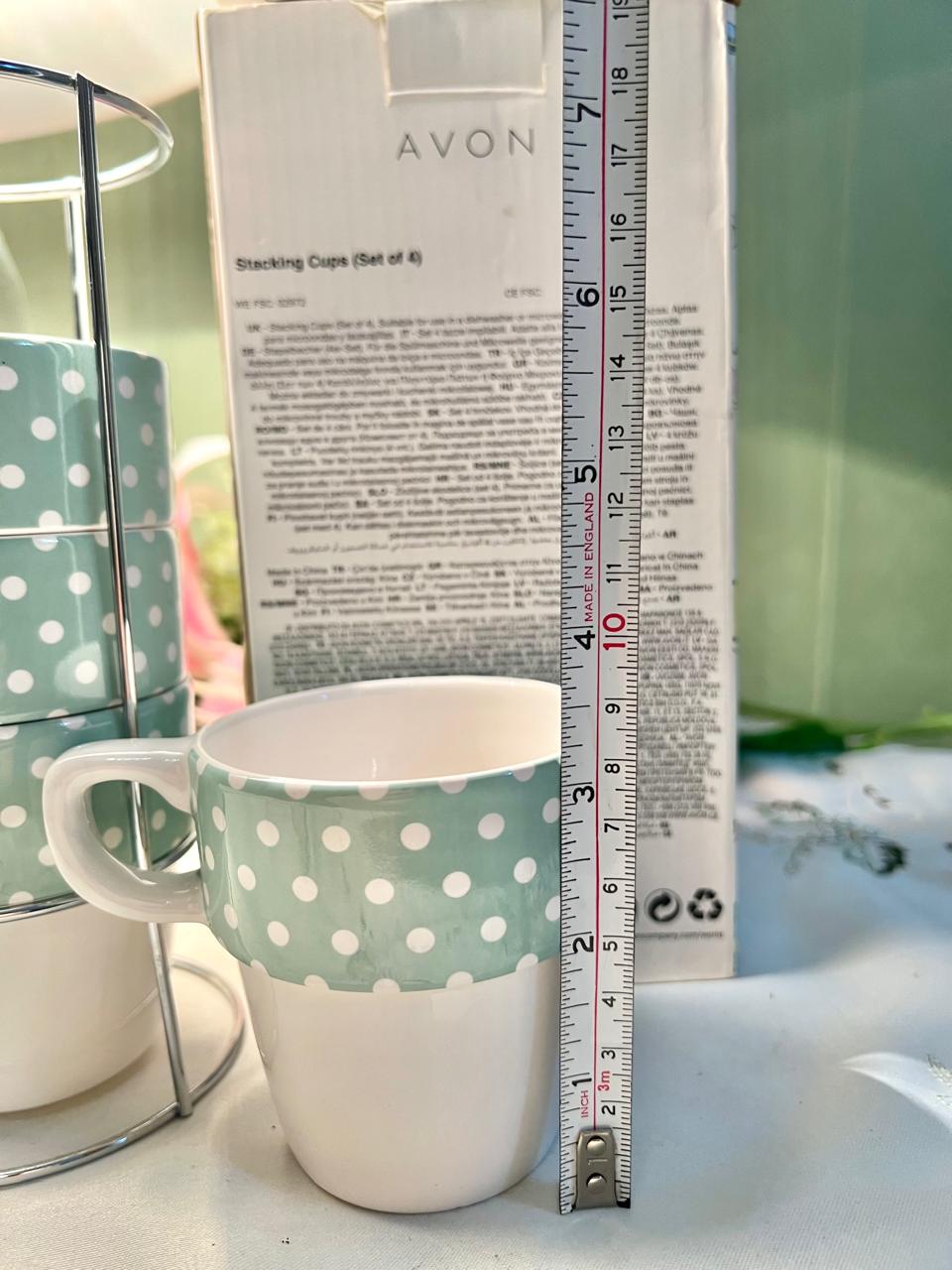 Avon Stacking Cups Set of 4 Mint Polka Dot with Stand