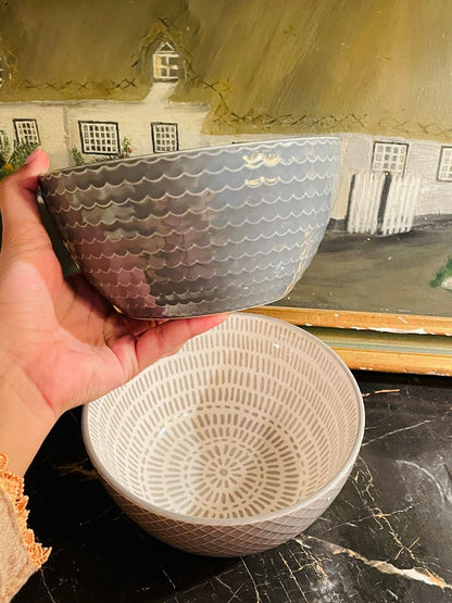 Set of 2 Cereal Bowls, Soup Bowls, Deep Bowls Embossed Abstract Pattern Ceramic Bowls (Rs 1500/-)