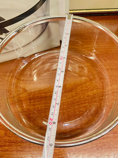 Glass Salad Bowl with Chrome Rim & Silver Plated Servers – 20cm Clear Serving Bowl
