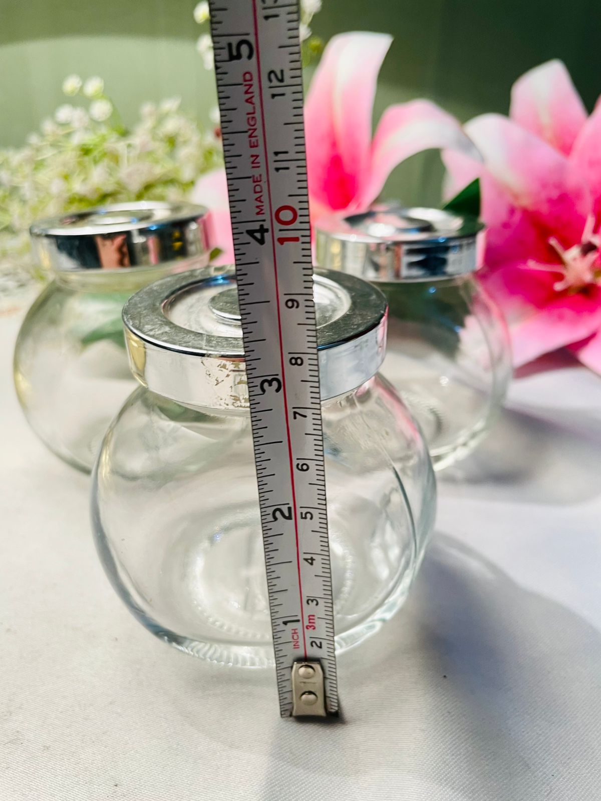 IKEA Clear Crystal Storage Jars with Silver Lids 3pc Set 3.5 in