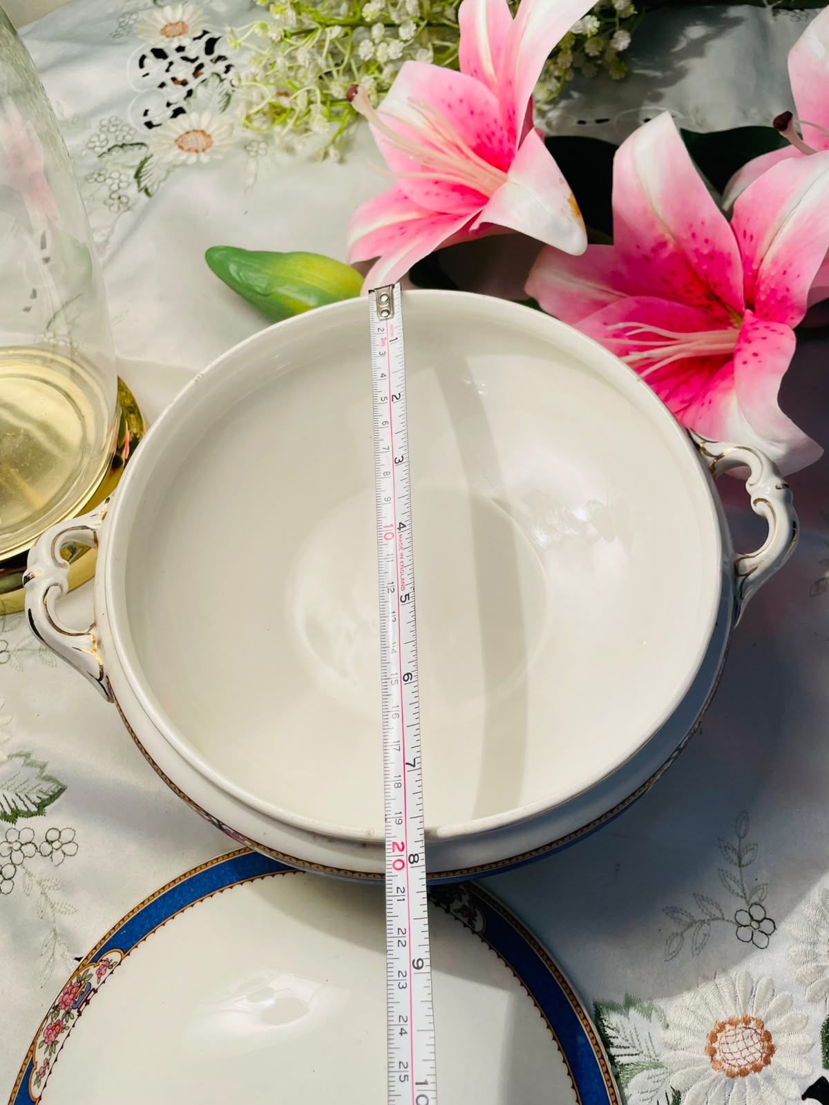 Vintage Blue Floral Lidded Serving Tureen – 8 Inch