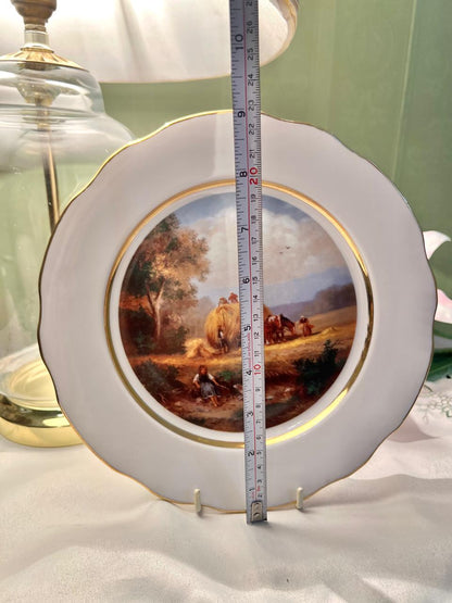 English Fine China Pastoral Scene Wall Plate Gold Trim 22cm