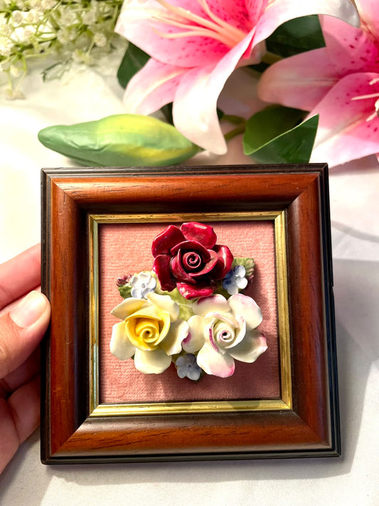 Vintage Raised Floral Wall Decor in Wooden Frame – 12 in