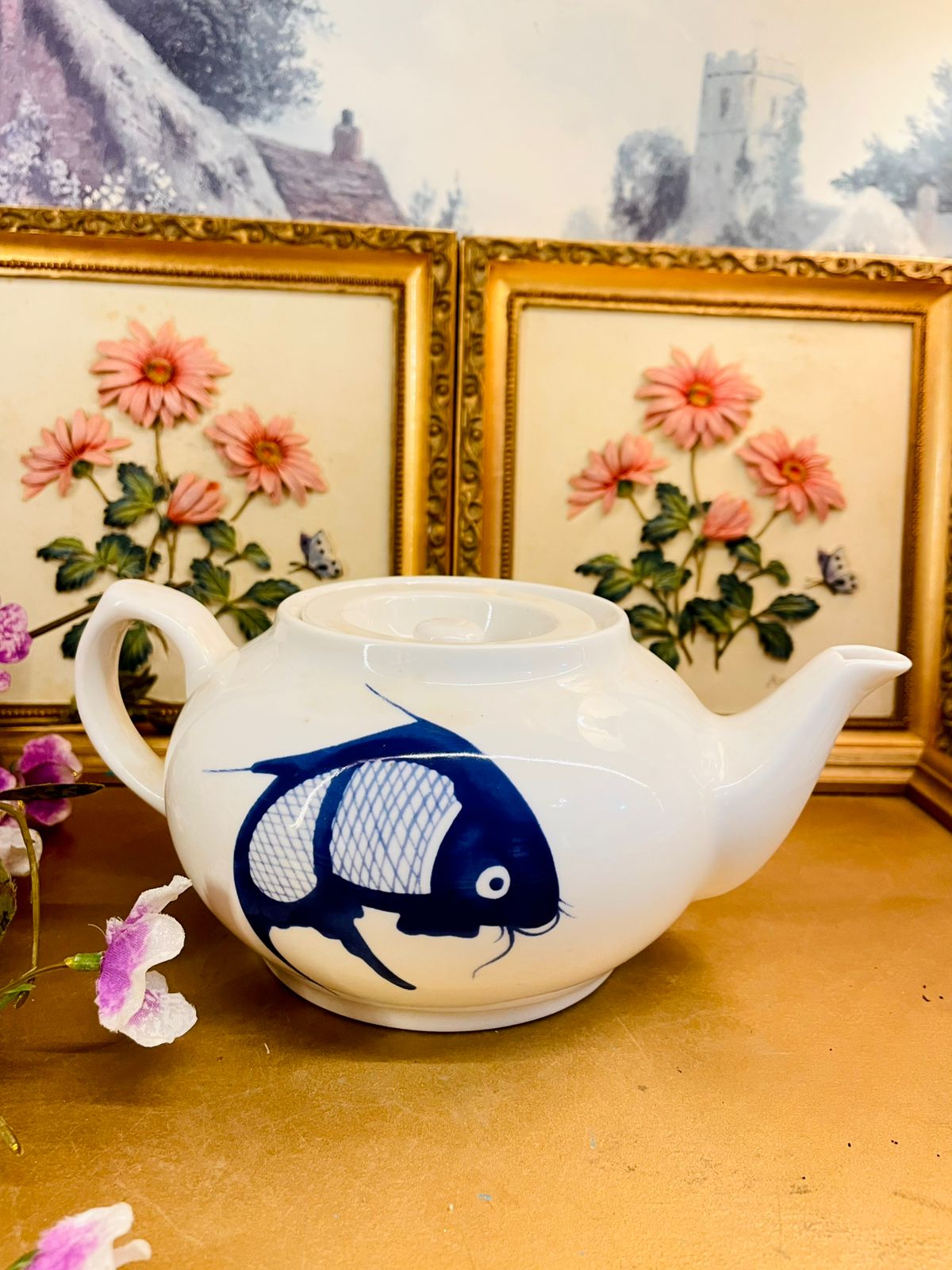 Cameo China Fish Ceramic Teapot
