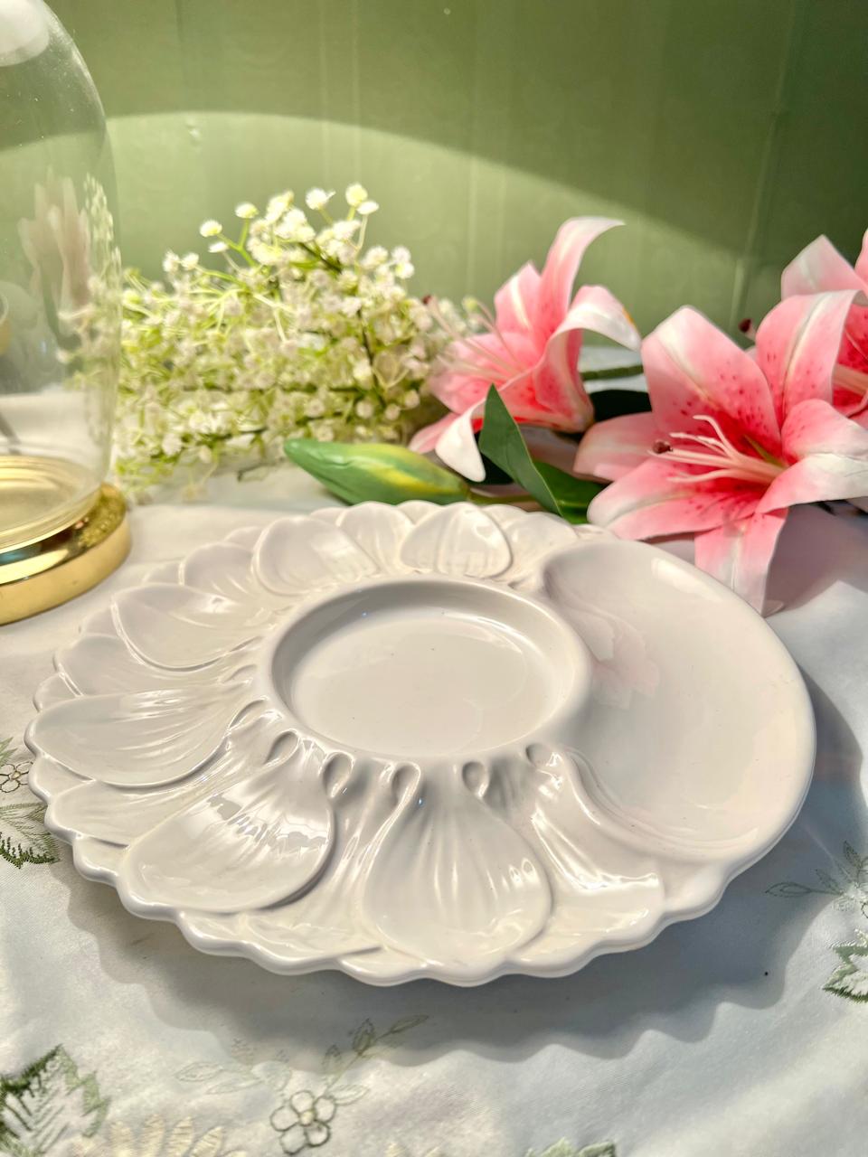 Large White Divided Floral Serving Platter 10" Made in Stoke England