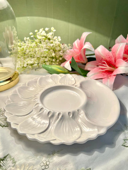 Large White Divided Floral Serving Platter 10" Made in Stoke England