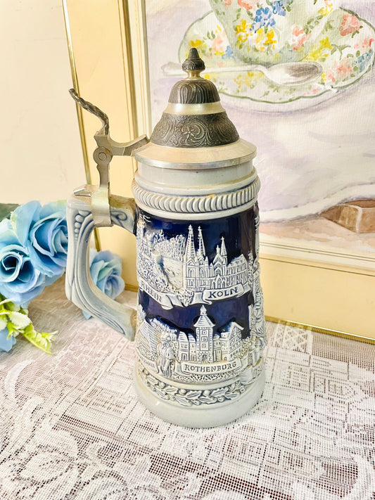 Vintage Köln Rothenburg Beer Stein – German Lidded Mug