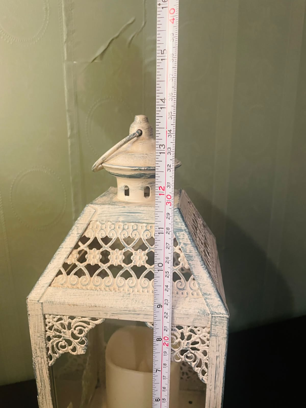 White Vintage-Style LED Lantern with Candle