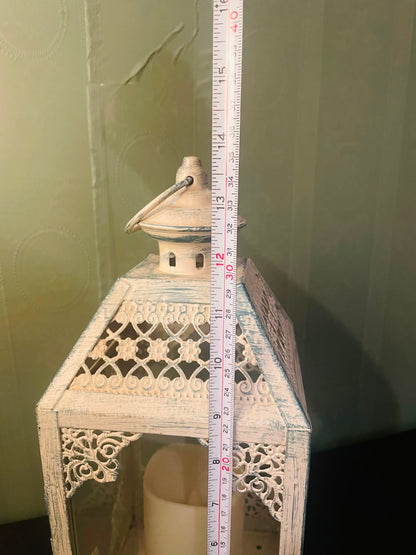 White Vintage-Style LED Lantern with Candle