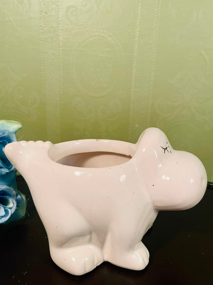 White Ceramic Hippo Planter – Whimsical Animal Decor, 4 Inch