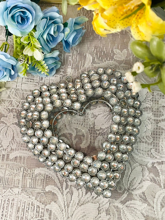 Vintage Crystal Heart Candle Holder – Silver Glam Decor