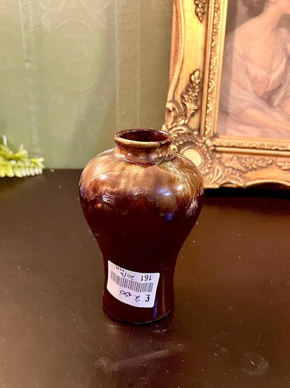 Vintage Brown Glazed Ceramic Mini Vase 4 Inch