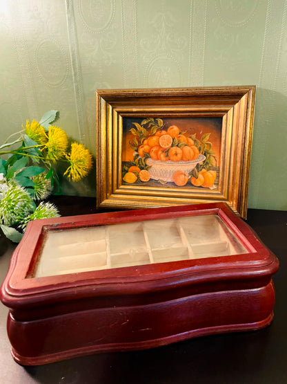 Vintage Wooden Glass Top Jewelry Box 4" Tall Display Storage Case