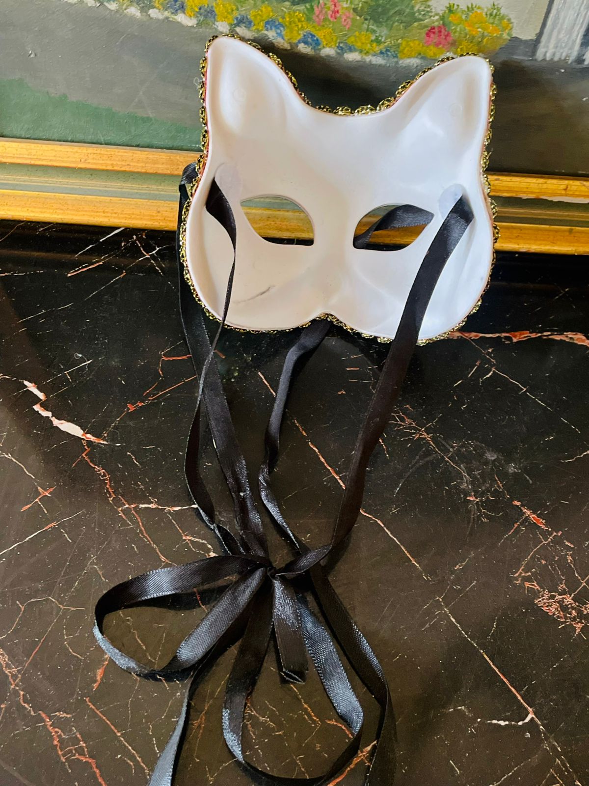 Turquoise Venetian Cat Masquerade Mask – Glitter & Gold Trim