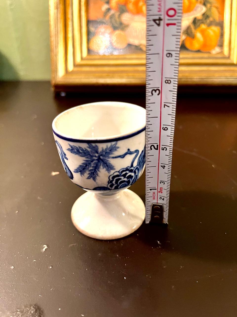 Vintage Blue & White Floral Porcelain Egg Cup – 3 Inch