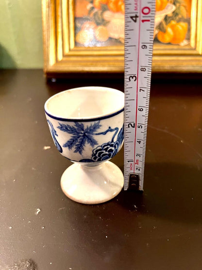 Vintage Blue & White Floral Porcelain Egg Cup – 3 Inch