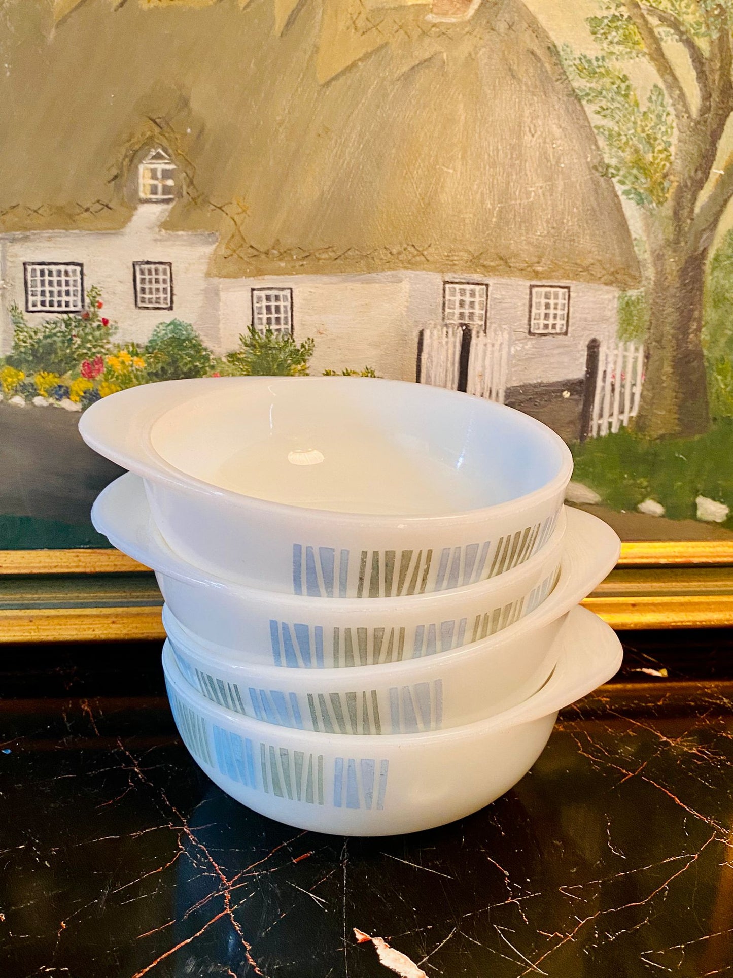 Set of 4 Vintage Opal Glass Deep Bowls – Mid-Century - Oven Safe Deep Bowls