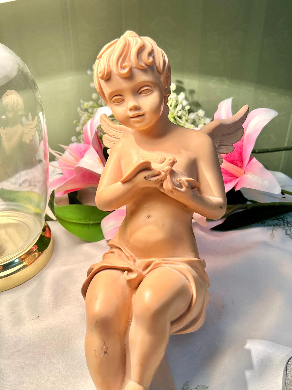 Cherub Angel Figurine with Bird 27 cm