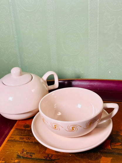 Ceramic Tea for One Set with Gold Swirl Design – 3 Piece
