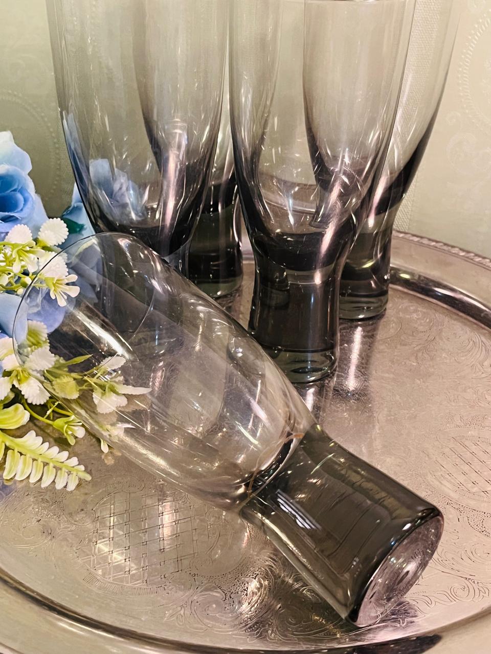 Vintage Smoke Grey Highball Crystal Glasses Set of 4 – 19 cm