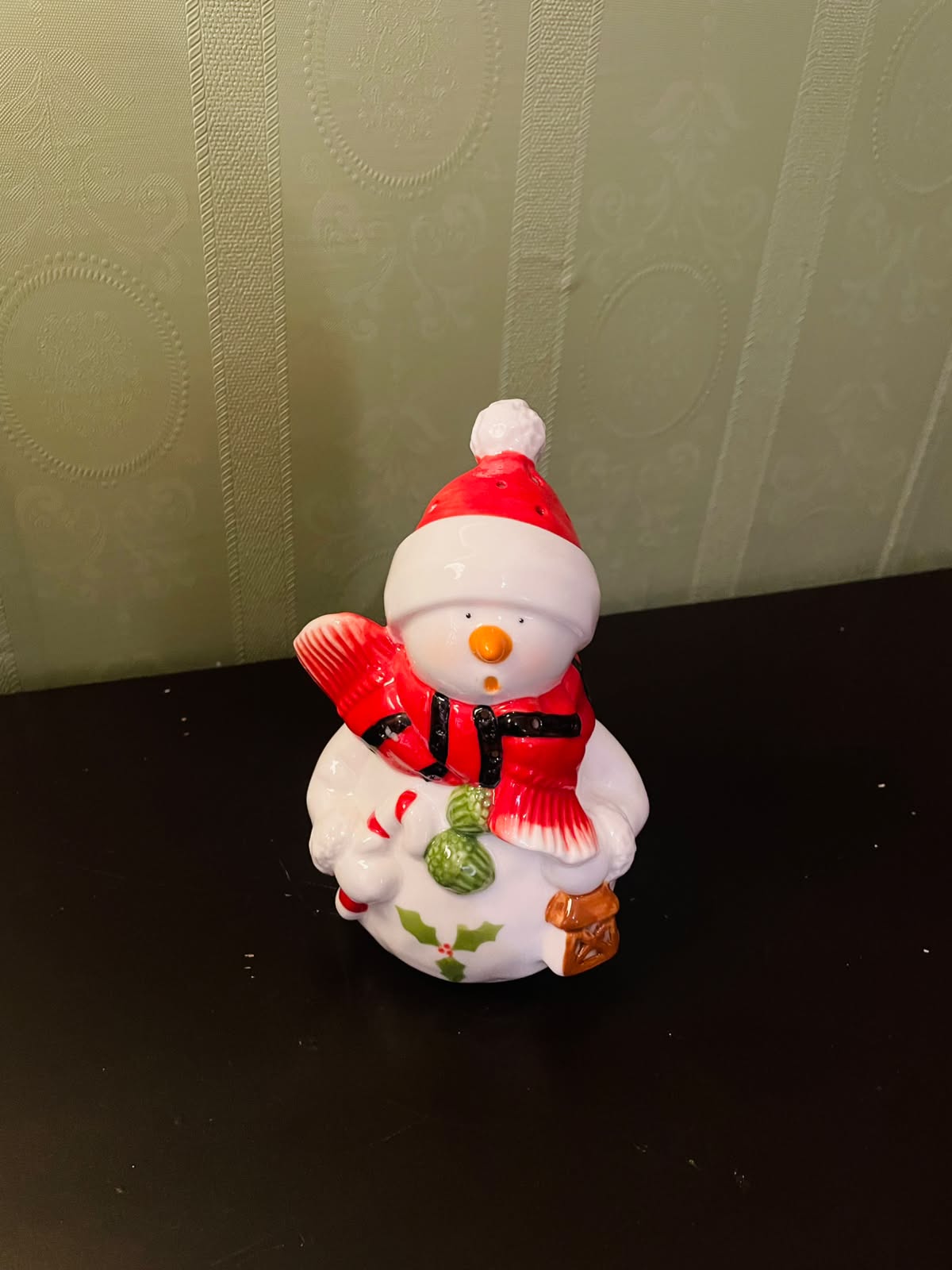 Lighted Ceramic Snowman Christmas Figurine 7" Holiday Decor