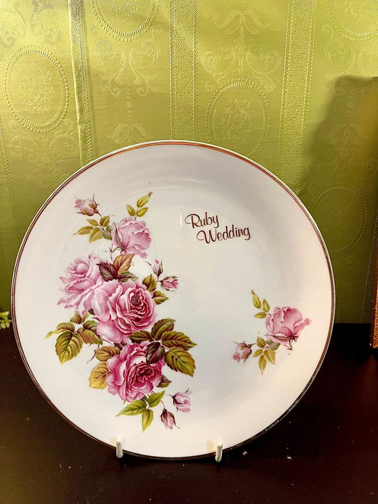 Ruby Wedding Rose Decorative Plate 9 Inch