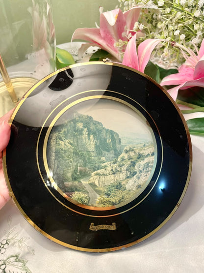 vintage The Art of Chokin 24k gold decorative collector's Cheddar Gorge Round Framed Art Painting 8 inch ( Rare find)