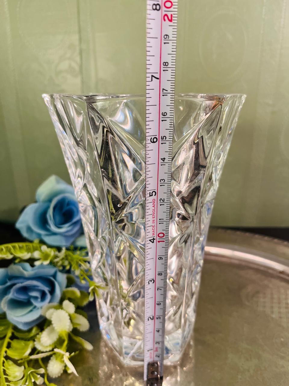 Vintage Large Cut Crystal Vase 17 cm Geometric Design