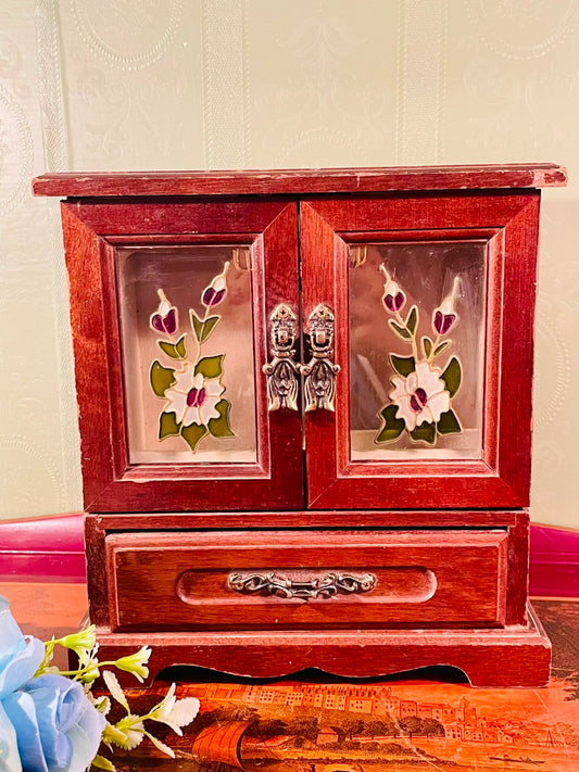 Wooden Jewellery Box with Floral Crystal Panels – 9 Inch