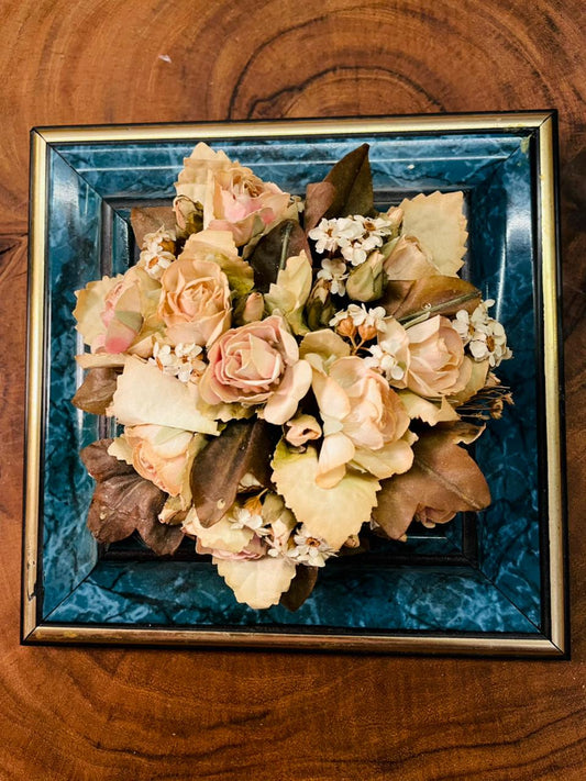 Vintage Floral Shadow Box Wall Art in Blue Frame