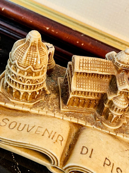 Vintage Souvenir di Pisa Figurine – Leaning Tower & Cathedral Miniature on Open Book Base, Italy Collectible