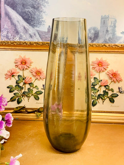 Smoked Glass Tall Vase | Minimalist Vintage Decor