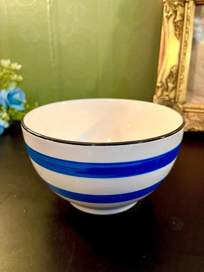 Vintage Grey Stripe Ceramic Serving Bowl 5 Inch