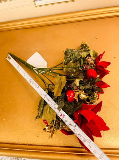 Vintage Red Poinsettia Pine Cone Floral Spray 10.5 inches